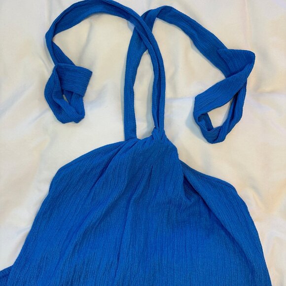 Blue Crinkled Halterneck Maxi Dress M - NEW - Picture 6 of 9